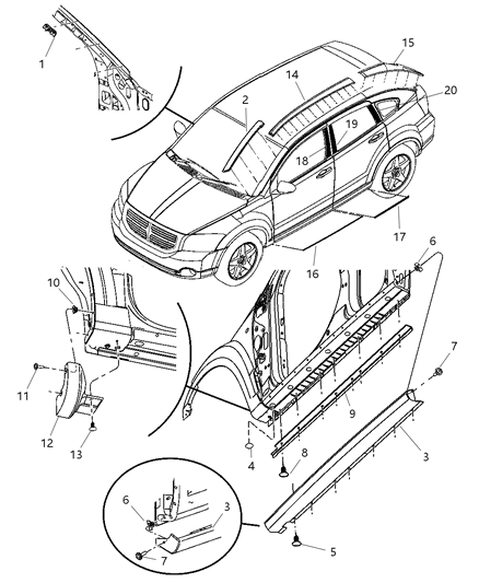 2007 Dodge Caliber Molding-Rear Door Diagram for 1DH74WS2AA