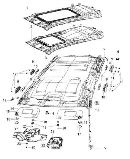 2018 Jeep Grand Cherokee Headliner Diagram for 6FX63HL1AD