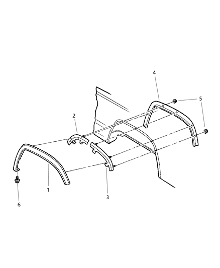 2000 Jeep Cherokee Appliques, Rear Quarter Panel Diagram