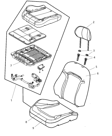 2004 Jeep Liberty Front Seat Back Cover Diagram for ZD901DVAA