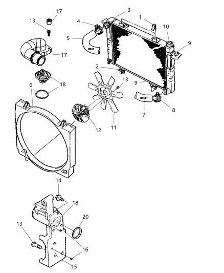 1998 Dodge Ram 3500 Regular Cab Radiator & Related Parts Diagram 1