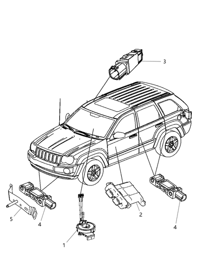 2009 Jeep Grand Cherokee Air Bag Modules Impact Sensor & Clock Springs Diagram