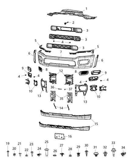 2020 Ram 2500 Front Bumper Side Diagram for 68460212AA