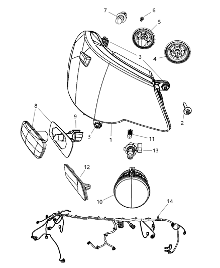 2007 Chrysler Sebring Combination Headlight Passenger Replacement Diagram for 5303746AE