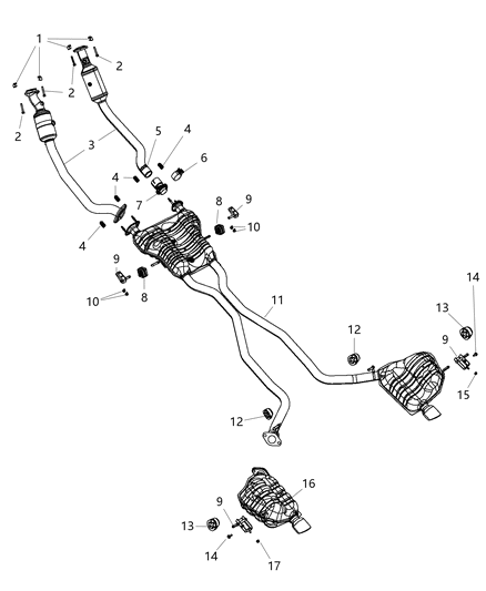 2016 Dodge Durango Exhaust Muffler Resonator And Tailpipe Diagram for 68276639AA