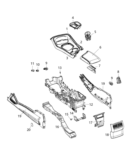 2016 Dodge Challenger Floor Console Front Diagram