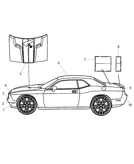 2016 Dodge Challenger Quad Center Stripes Diagram