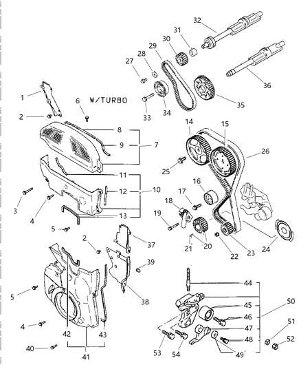 1997 Chrysler Sebring Timing Belt , Cover And Balance Shafts Diagram 1