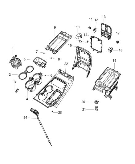 2020 Jeep Grand Cherokee Floor Console, Front Diagram 2
