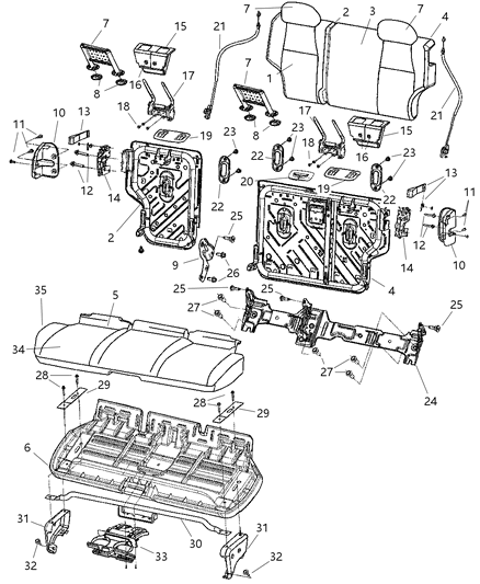 2006 Jeep Grand Cherokee Rear Seat Cushion Cover Diagram for 1BF841J3AA