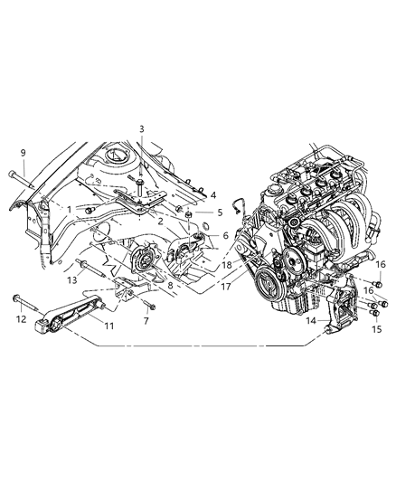 2000 Dodge Neon Front - Engine Mounting Diagram