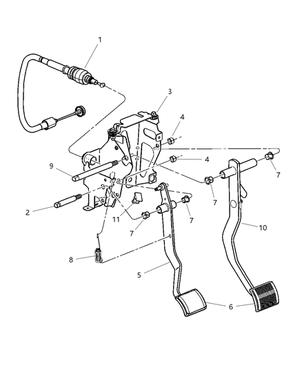 2004 Chrysler Sebring Sedan & Convertible Clutch Pedal Diagram 1