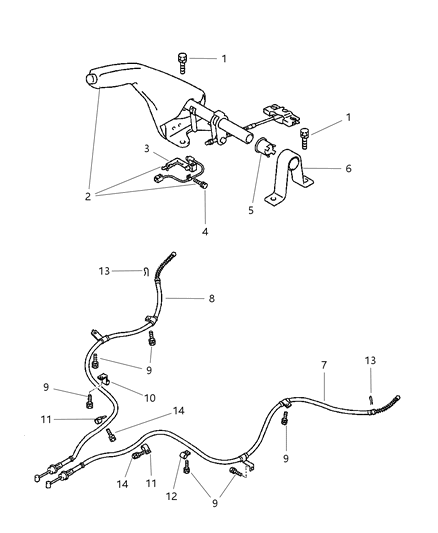 2000 Chrysler Sebring Coupe Parking Brake Lever & Cables Diagram