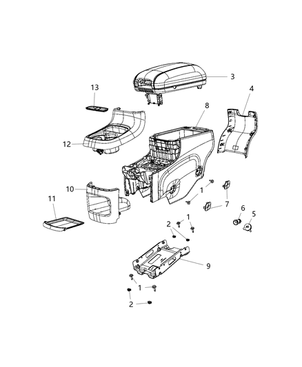 2020 Dodge Durango Floor Console, Rear Diagram 1