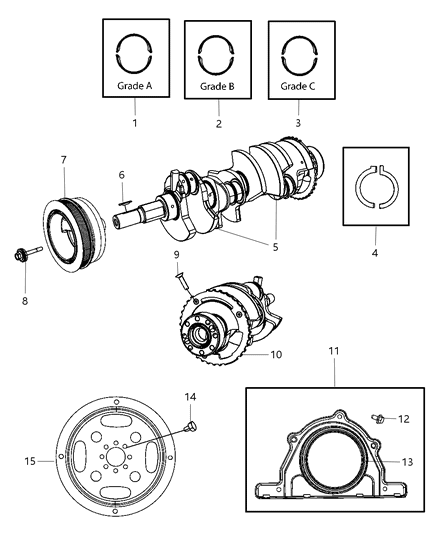 2010 Dodge Ram 1500 Crankshaft , Crankshaft Bearings , Damper And Flywheel Diagram 3