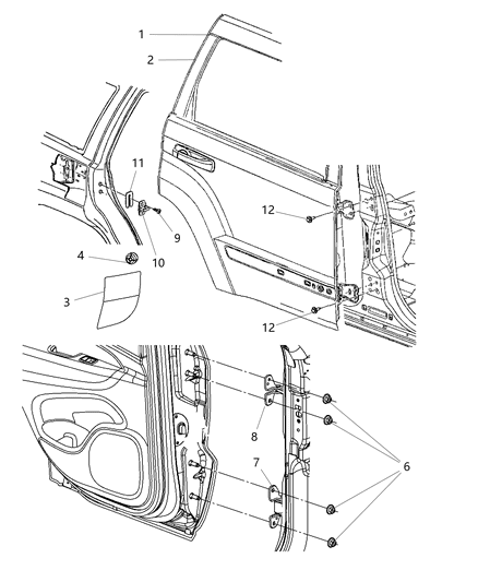 2013 Jeep Grand Cherokee Rear Door - Shell & Hinges Diagram