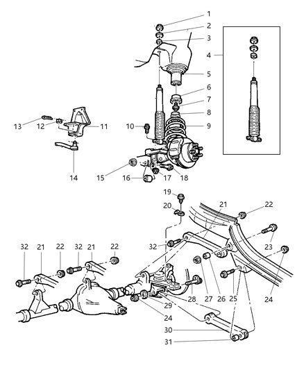 2001 Jeep Wrangler Suspension - Front Springs With Control Arms And Track Bar Diagram