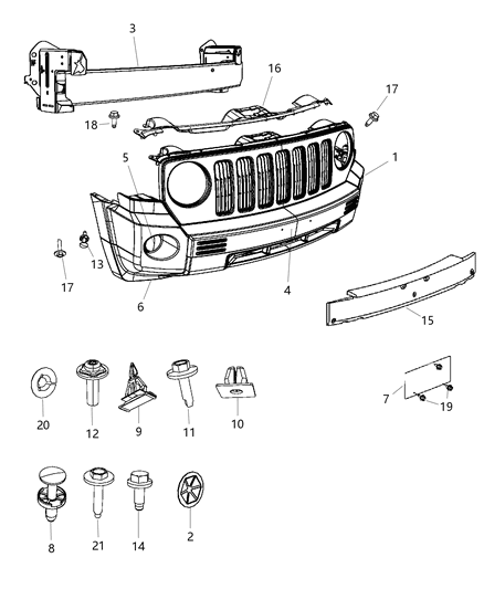 2008 Jeep Patriot Fascia, Front Diagram