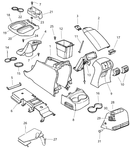 1999 Dodge Durango Hinge Intake Floor Console Li Diagram for 5010173AA