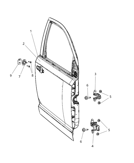 2009 Dodge Journey Front Door Outer Repair Panel Diagram for 5076744AB