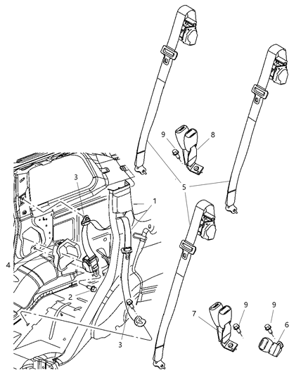 2007 Jeep Commander 2 Buckle Half Seat Belt Diagram for 5KC531D1AD