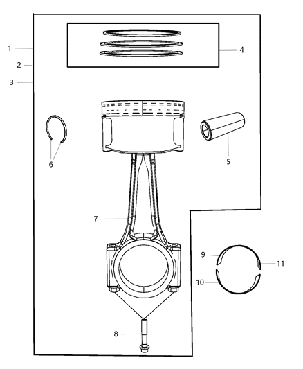 2010 Dodge Avenger Pistons , Piston Rings , Connecting Rods & Connecting Rod Bearing Diagram 3