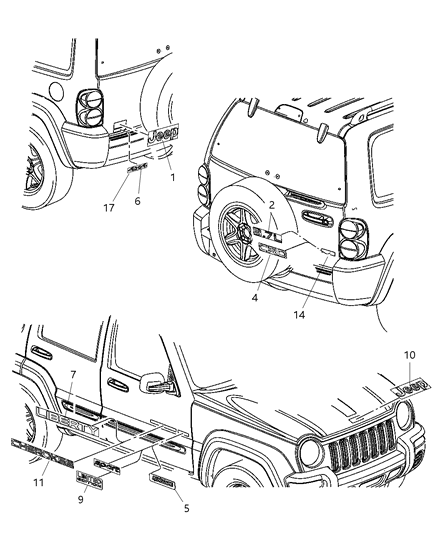 2004 Jeep Liberty Nameplate Diagram for 5JN17CA1AB