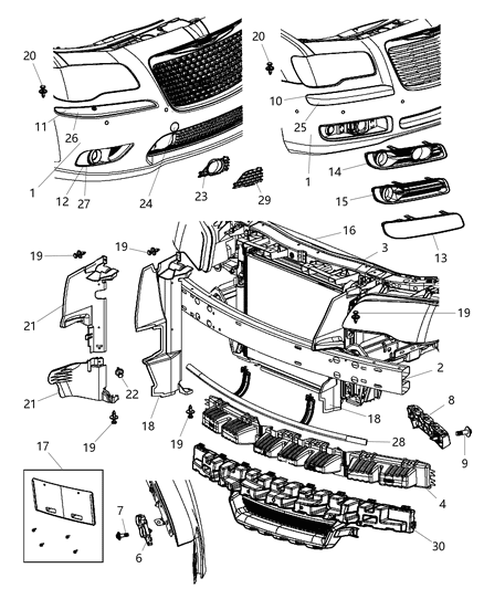 2012 Chrysler 300 Front Bumper Cover Diagram for 68127939AE