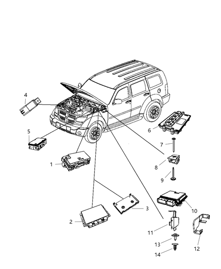 2009 Dodge Nitro Modules, Engine Compartment Diagram