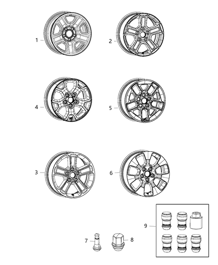 2018 Jeep Wrangler Aluminum Wheel Diagram for 6BZ411AUAA