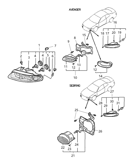 2000 Chrysler Sebring Coupe Lamps, Front Diagram