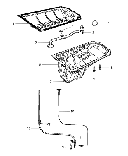 2010 Dodge Ram 1500 Engine Oil Pan & Engine Oil Level Indicator & Related Parts Diagram 3