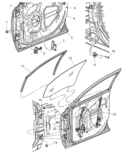 2007 Chrysler Pacifica Door Shell, Hinge, Glass And Regulator Diagram 1