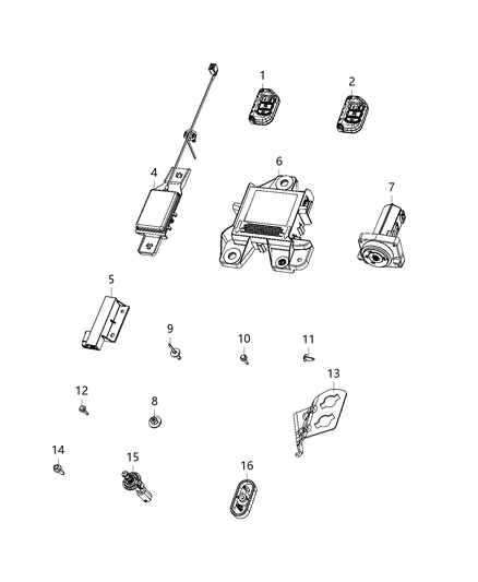 2021 Jeep Gladiator Receiver Modules, Keys & Key Fob Diagram