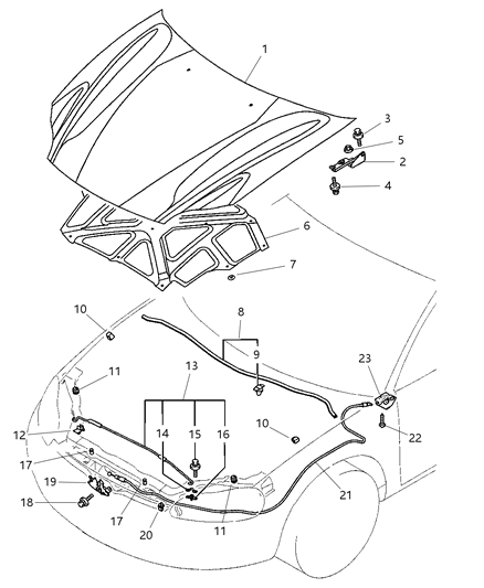 2001 Chrysler Sebring Handle-Hood Lock Release Diagram for MR762441