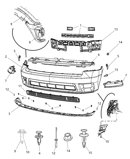 2009 Dodge Ram 1500 Fascia, Front Diagram