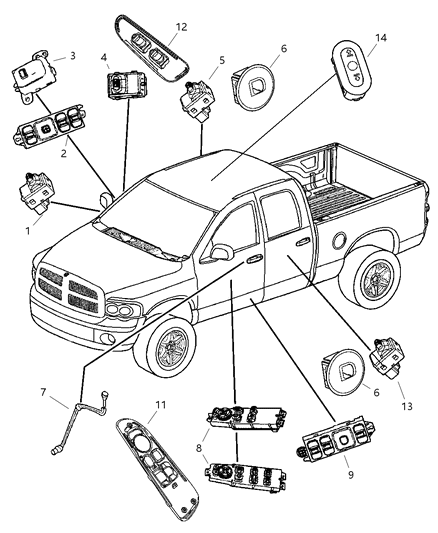 2005 Dodge Ram 3500 Switches - Body Diagram