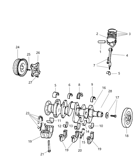 2000 Dodge Ram Van Crankshaft , Piston & Torque Converter Diagram 1