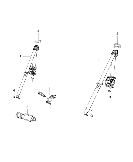 2018 Jeep Wrangler JK (Previous-generation) Rear Seat Belts Diagram 1