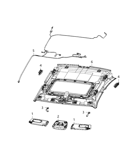 2019 Dodge Charger Lamps, Interior Headliner Diagram 1
