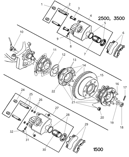 1999 Dodge Ram 2500 Quad & Club Cab Front Brakes Diagram 2