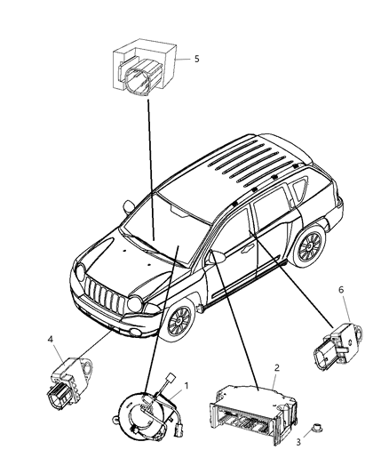 2010 Dodge Caliber Air Bag Modules Impact Sensor & Clock Springs Diagram