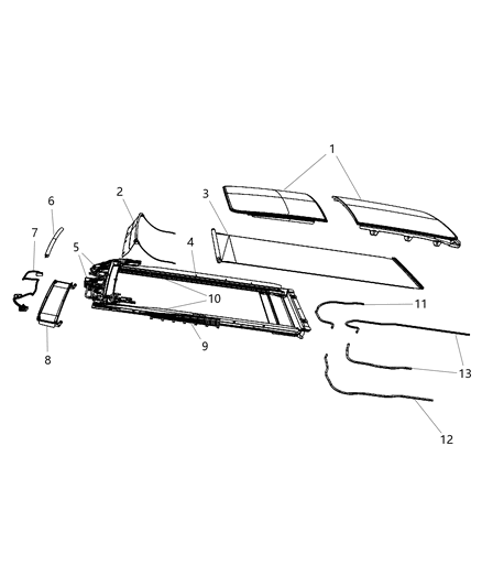 2011 Chrysler 300 Sunroof Glass & Component Parts Diagram 1