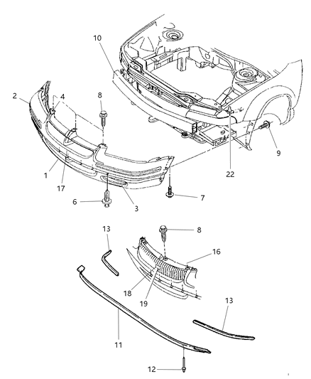 1998 Chrysler Cirrus Ornament-Rad GRL Front Bumper FASCIA Diagram for 4630696