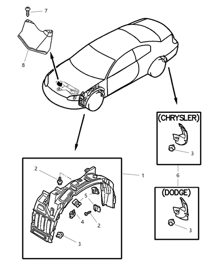 2004 Chrysler Sebring Coupe Shield - Fender Diagram