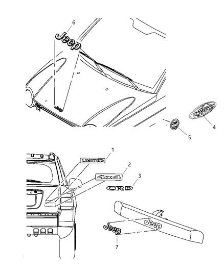 2008 Jeep Compass Nameplates - Emblem & Medallions Diagram