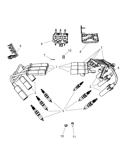 2009 Chrysler Town & Country Spark Plugs, Cables, Ignition Coil Diagram