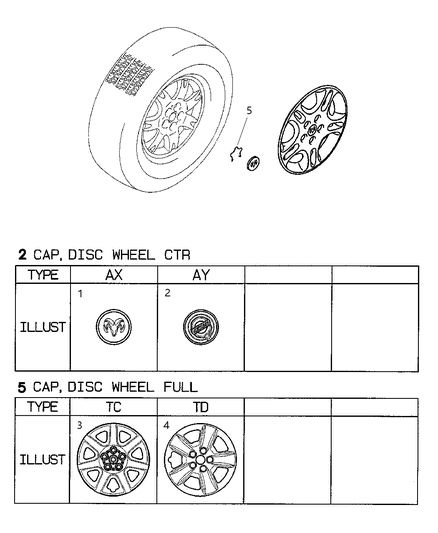 2005 Dodge Stratus Wheel Covers & Center Caps Diagram