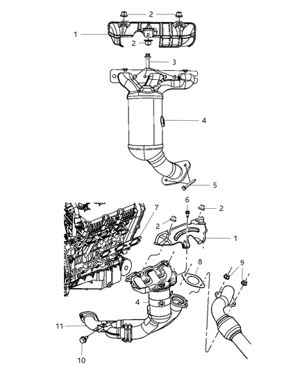2010 Chrysler Sebring Exhaust Manifold / Turbo Charger Assembly & Heat Shield Diagram 3
