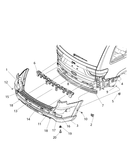 2011 Jeep Grand Cherokee Rear Upper Bumper Cover Diagram for 68085679AC